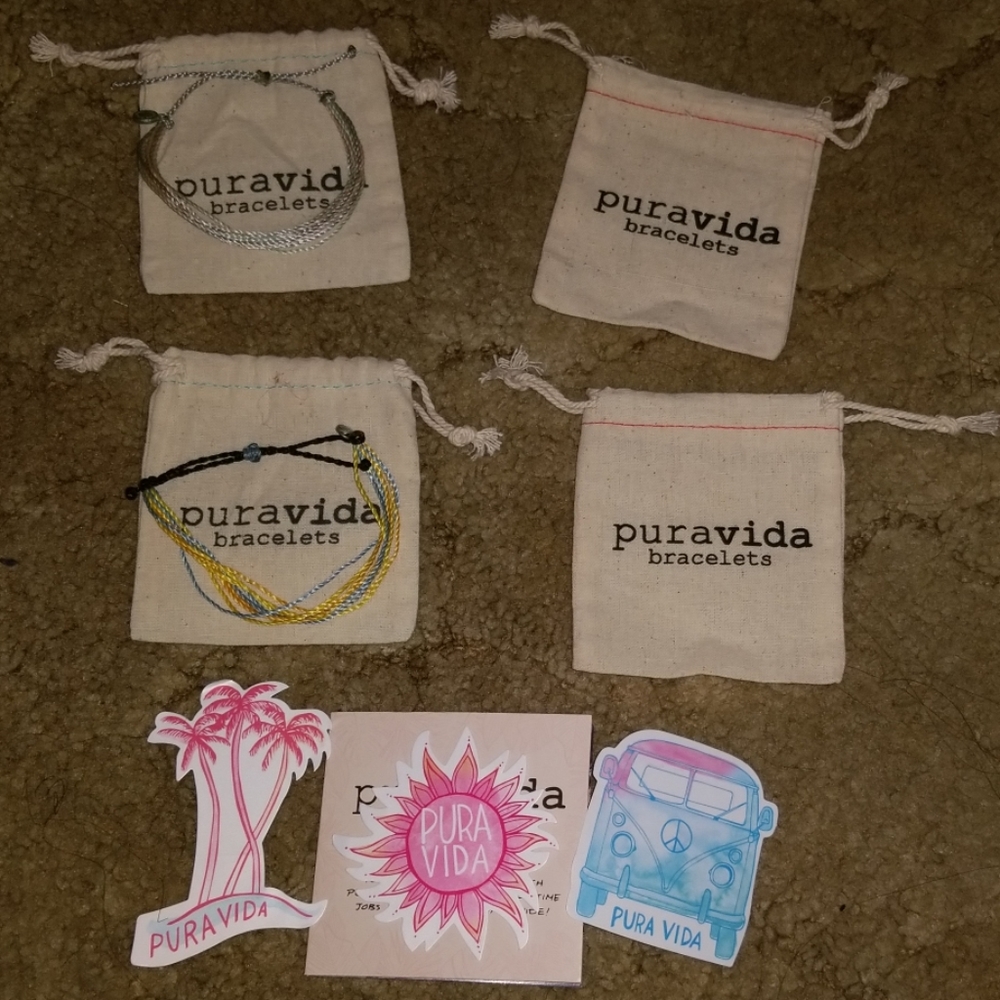 2 Bracelets,Pura Vida bags & Stickers